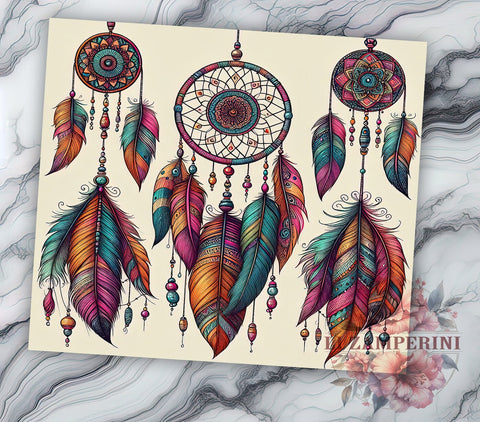 Boho Feather Tumbler, Western Sublimation Wrap, 20oz Drinkware Design, Rustic Bohemian Art, Feather Tumbler Design, Country Style Wrap, Digital Download Sublimation Li Zamperini 