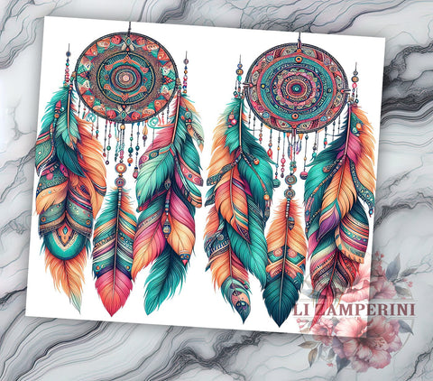 Boho Feather Tumbler, Western Sublimation Wrap, 20oz Drinkware Design, Rustic Bohemian Art, Feather Tumbler Design, Country Style Wrap, Digital Download Sublimation Li Zamperini 