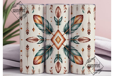Boho Feather Tumbler Wrap PNG Sublimation sassyprint 
