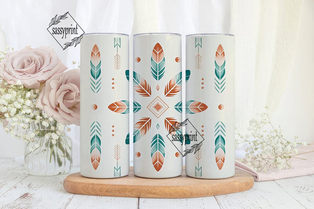 Boho Feather Tumbler Wrap PNG Sublimation sassyprint 