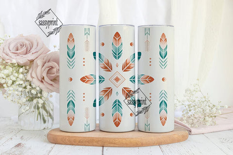 Boho Feather Tumbler Wrap PNG Sublimation sassyprint 