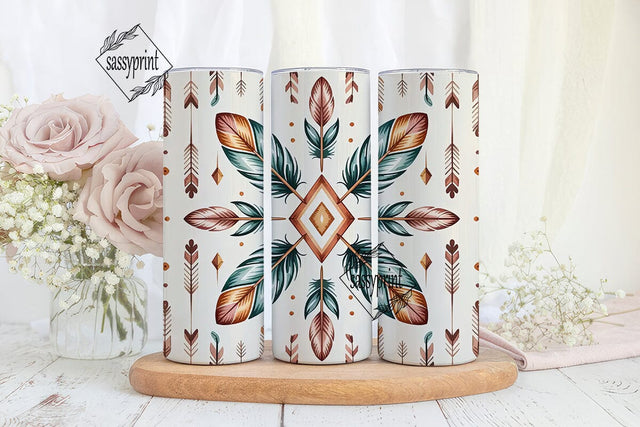 Boho Feather Tumbler Wrap PNG Sublimation sassyprint 