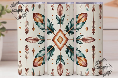 Boho Feather Tumbler Wrap PNG Sublimation sassyprint 