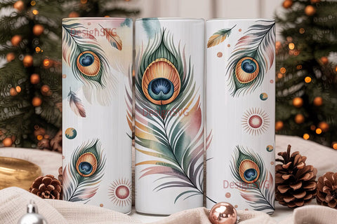 Boho Feather Watercolor 20oz Tumbler Sublimation DesignSVG 