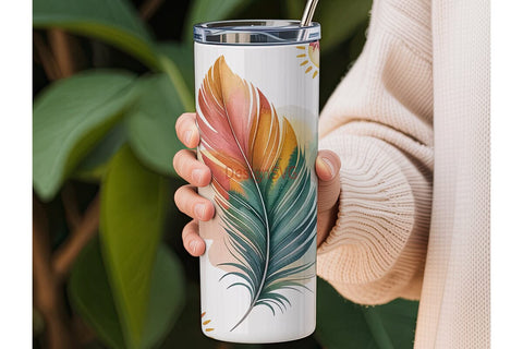 Boho Feather Watercolor 20oz Tumbler Sublimation DesignSVG 