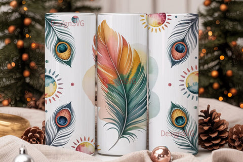 Boho Feather Watercolor 20oz Tumbler Sublimation DesignSVG 