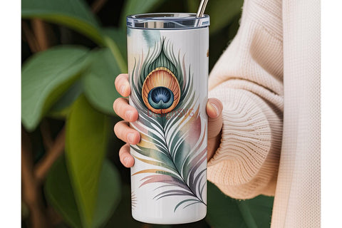Boho Feather Watercolor 20oz Tumbler Sublimation DesignSVG 