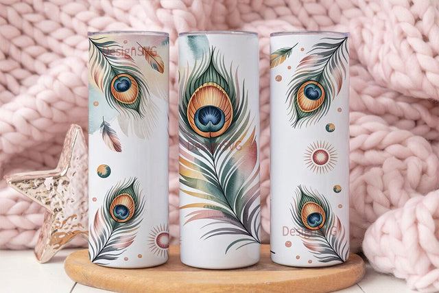 Boho Feather Watercolor 20oz Tumbler Sublimation DesignSVG 