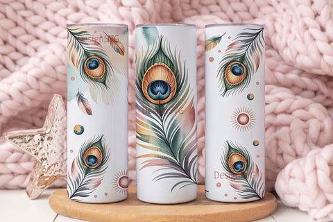 Boho Feather Watercolor 20oz Tumbler Sublimation DesignSVG 