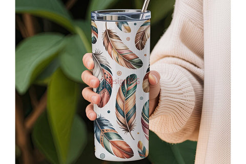 Boho Feather Watercolor Tumbler Wrap Sublimation DesignSVG 