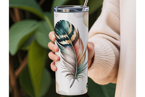 Boho Feather Watercolor Tumbler Wrap Sublimation DesignSVG 