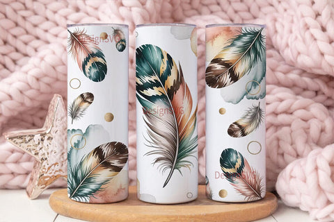 Boho Feather Watercolor Tumbler Wrap Sublimation DesignSVG 