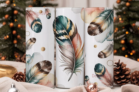Boho Feather Watercolor Tumbler Wrap Sublimation DesignSVG 