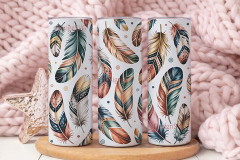 Boho Feather Watercolor Tumbler Wrap Sublimation DesignSVG 
