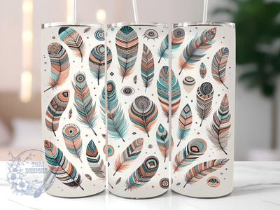Boho Feathers 20oz Skinny Tumbler, Feathers Tumbler Png, Straight & Tapered Tumbler Wrap, Instant Digital Download Sublimation ToriDesigns 