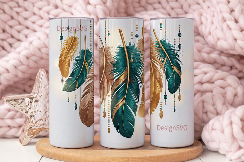 Boho Feathers 20oz Tumbler Wrap Sublimation DesignSVG 