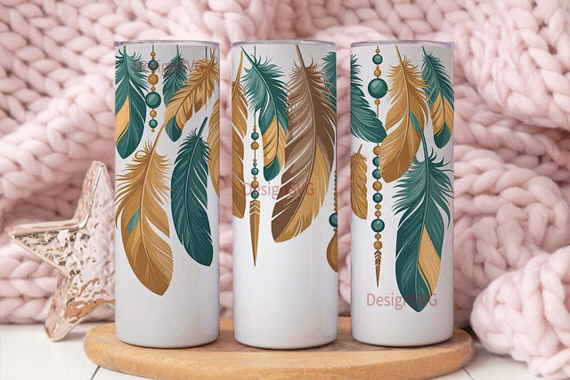 Boho Feathers 20oz Tumbler Wrap Sublimation DesignSVG 