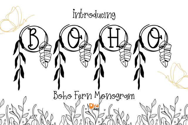 Boho Fern Monogram Font Dm Letter Studio 