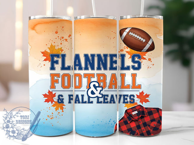 Boho Flannel Fall Football Tumbler Wrap, Flannel Football Wrap, 20oz Sublimation, Fall Leaves Cup, Autumn Boho Mug, Football Season Tumbler, Cozy Fall Drinkware Sublimation ToriDesigns 