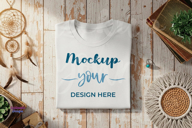Boho Flatlay Tee Mockup with Accessories Mock Up Photo Sublimatiz Designs 