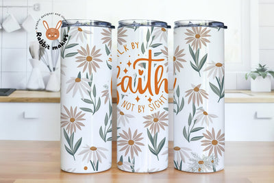 Boho Floral 20 oz Skinny Sublimation Tumbler Design, Christian Tumbler PNG, Walk by Faith Tumbler Wrap Sublimation Rabbitmakies 