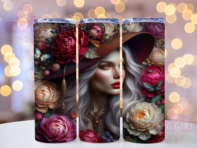 Boho Floral Aesthetic Girl 20oz Tumbler, Bohemian Girl, Flower Tumbler, Boho Style, Aesthetic Wrap, Sublimation Wrap, 20Oz Tumbler Sublimation SvggirlplusArt 