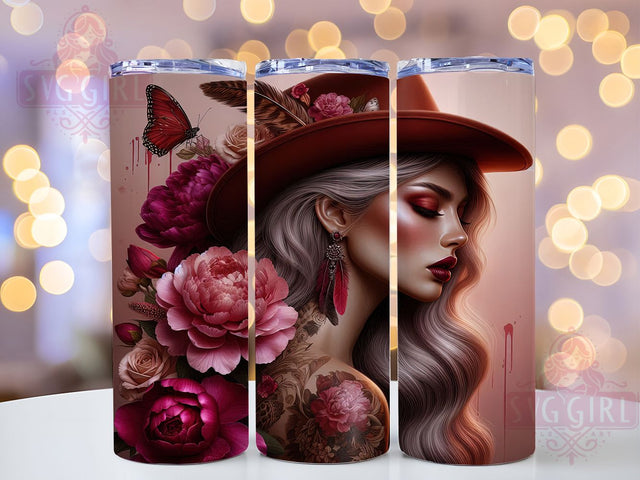 Boho Floral Aesthetic Girl 20oz Tumbler, Bohemian Girl, Flower Tumbler, Boho Style, Aesthetic Wrap, Sublimation Wrap, 20Oz Tumbler Sublimation SvggirlplusArt 