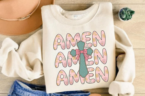 Boho Floral Amen Christian Easter PNG, Coquette Amen Bow PNG, Floral Easter Christian Clipart, Spring Bible Verses, Jesus PNG, Floral Amen Design Sublimation Regulrcrative 