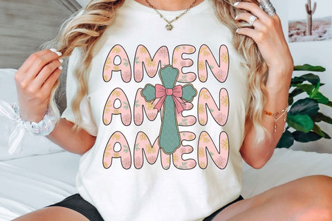 Boho Floral Amen Christian Easter PNG, Coquette Amen Bow PNG, Floral Easter Christian Clipart, Spring Bible Verses, Jesus PNG, Floral Amen Design Sublimation Regulrcrative 