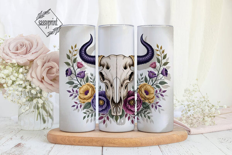 Boho Floral Bull Skull 20oz Tumbler Wrap Sublimation sassyprint 