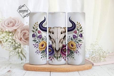 Boho Floral Bull Skull 20oz Tumbler Wrap Sublimation sassyprint 