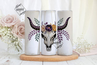 Boho Floral Bull Skull 20oz Tumbler Wrap Sublimation sassyprint 