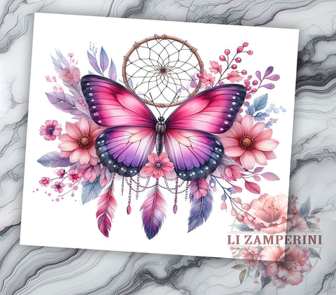 Boho Floral Butterfly 20 oz Skinny Tumbler Sublimation Design, Straight & Tapered Tumbler Png, Dreamcatcher Tumbler Png, Digital Download PNG Sublimation Li Zamperini 