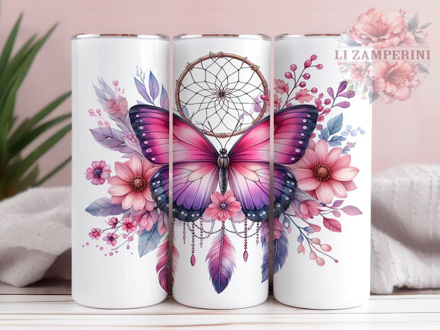 Boho Floral Butterfly 20 oz Skinny Tumbler Sublimation Design, Straight & Tapered Tumbler Png, Dreamcatcher Tumbler Png, Digital Download PNG Sublimation Li Zamperini 