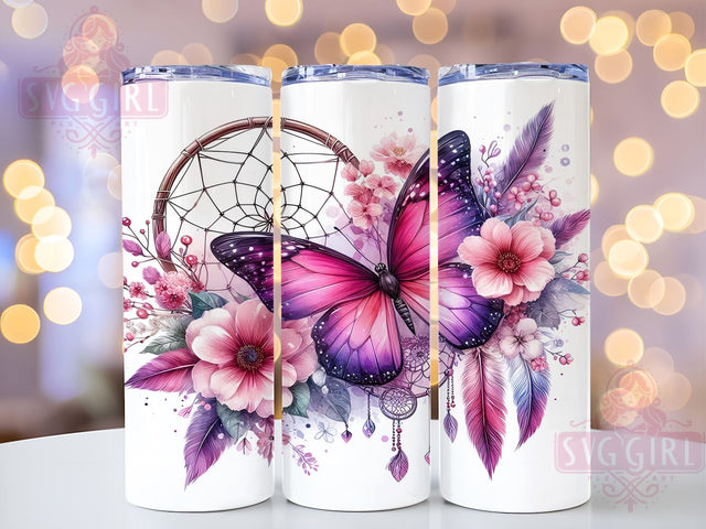Boho Floral Butterfly 20oz Tumbler Wrap Sublimation Design, Straight Tapered Tumbler Wrap, Dreamcatcher Butterfly Tumbler Png, Instant Digital Download Sublimation SvggirlplusArt 