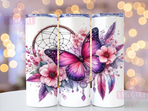 Boho Floral Butterfly 20oz Tumbler Wrap Sublimation Design, Straight Tapered Tumbler Wrap, Dreamcatcher Butterfly Tumbler Png, Instant Digital Download Sublimation SvggirlplusArt 