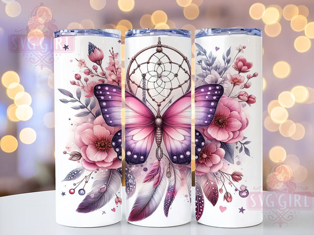 Boho Floral Butterfly 20oz Tumbler Wrap Sublimation Design, Straight Tapered Tumbler Wrap, Dreamcatcher Butterfly Tumbler Png, Instant Digital Download Sublimation SvggirlplusArt 