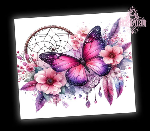Boho Floral Butterfly 20oz Tumbler Wrap Sublimation Design, Straight Tapered Tumbler Wrap, Dreamcatcher Butterfly Tumbler Png, Instant Digital Download Sublimation SvggirlplusArt 
