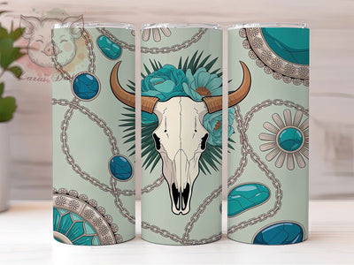 Boho Floral Cow Skull Tumbler, Floral Seamless Tumbler, Western Themed 20oz Wrap, Sublimation Design, Stylish Gift Idea, Rustic Cow Skull Wrap, Country Western Tumbler Sublimation Lara' s Designs 