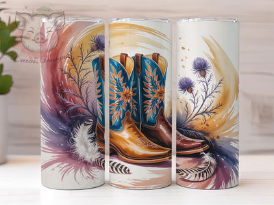 Boho Floral Cowgirl Boots Tumbler, Floral Boho Design, Western Style, Rustic Fashion, Country Chic, Rodeo Theme, Tumbler Wrap, Sublimation Design, 20oz Tumbler, Bohemian Artwork Sublimation Lara' s Designs 