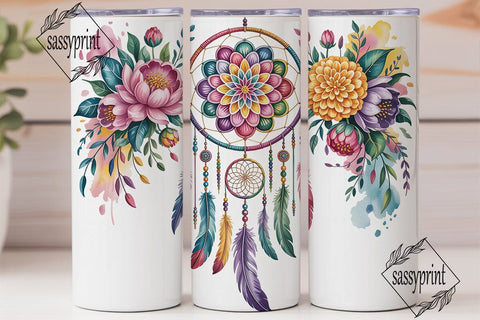 Boho Floral Dreamcatcher 20oz Tumbler Sublimation sassyprint 