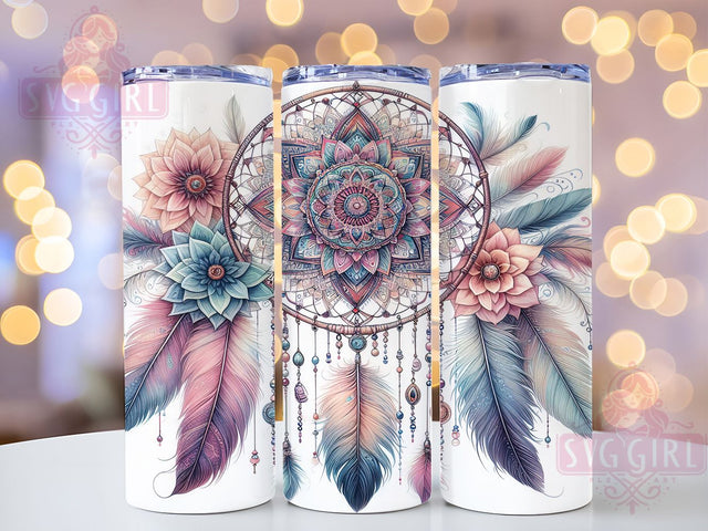 Boho Floral Dreamcatcher Tumbler Wrap, Floral Dream Catcher Cup, 20oz Bohemian Tumbler Wrap, Watercolor Dreamcatcher PNG, Rustic Wildflower Tumbler, Spiritual Aesthetic Cup Sublimation SvggirlplusArt 