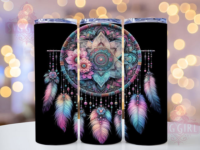Boho Floral Dreamcatcher Tumbler Wrap, Floral Dream Catcher Cup, 20oz Bohemian Tumbler Wrap, Watercolor Dreamcatcher PNG, Rustic Wildflower Tumbler, Spiritual Aesthetic Cup Sublimation SvggirlplusArt 
