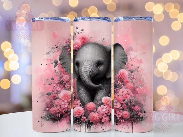 Boho Floral Elephant Safari Tumbler Wrap, Safari Animal Wrap, Pink Floral Design, Bohemian Drinkware, Elephant Sublimation, Tropical Tumbler Art, Feminine Safari Decor Sublimation SvggirlplusArt 