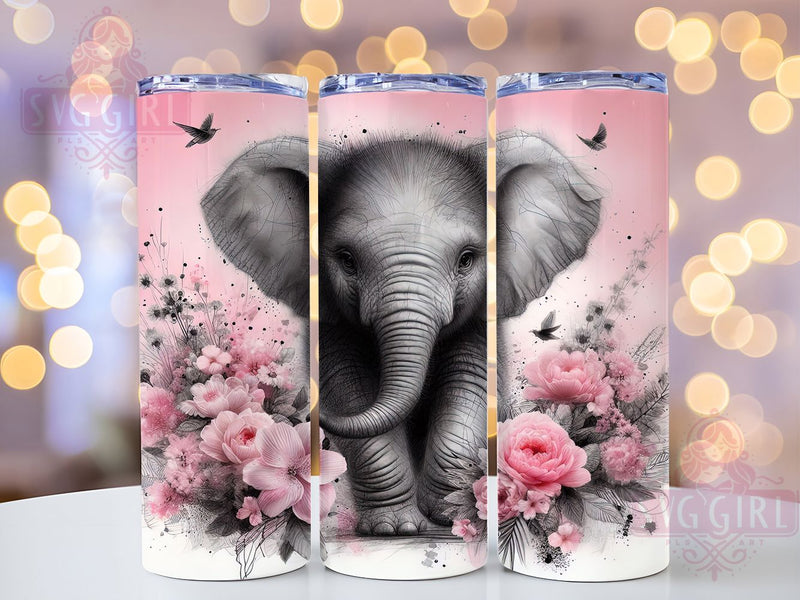 Boho Floral Elephant Safari Tumbler Wrap, Safari Animal Wrap, Pink Floral Design, Bohemian Drinkware, Elephant Sublimation, Tropical Tumbler Art, Feminine Safari Decor Sublimation SvggirlplusArt 