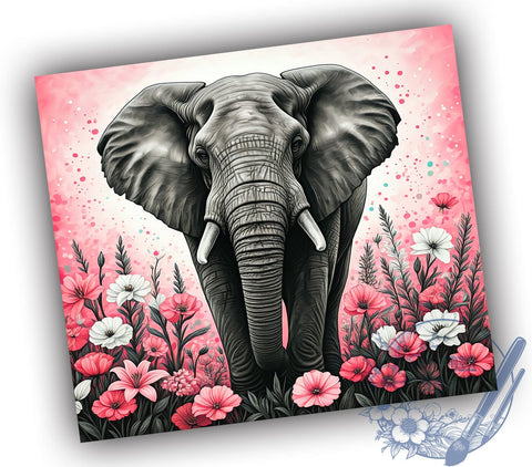 Boho Floral Elephant Tumbler Wrap, Pink Floral Elephant Tumbler, Boho Safari Design, 20oz Tumbler Wrap, Animal Print Drinkware, Pink Safari Decor, Unique Gift, Sublimation Art Sublimation ToriDesigns 