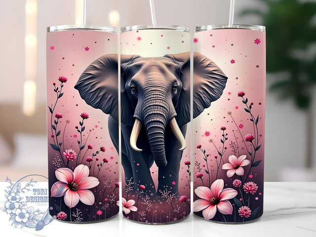 Boho Floral Elephant Tumbler Wrap, Pink Floral Elephant Tumbler, Boho Safari Design, 20oz Tumbler Wrap, Animal Print Drinkware, Pink Safari Decor, Unique Gift, Sublimation Art Sublimation ToriDesigns 