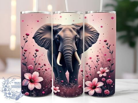 Boho Floral Elephant Tumbler Wrap, Pink Floral Elephant Tumbler, Boho Safari Design, 20oz Tumbler Wrap, Animal Print Drinkware, Pink Safari Decor, Unique Gift, Sublimation Art Sublimation ToriDesigns 