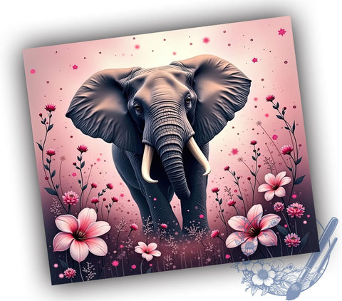 Boho Floral Elephant Tumbler Wrap, Pink Floral Elephant Tumbler, Boho Safari Design, 20oz Tumbler Wrap, Animal Print Drinkware, Pink Safari Decor, Unique Gift, Sublimation Art Sublimation ToriDesigns 