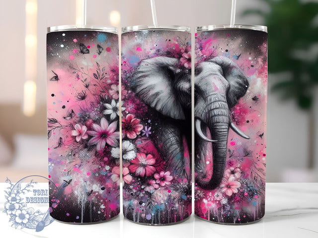 Boho Floral Elephant Tumbler Wrap, Pink Floral Elephant Tumbler, Boho Safari Design, 20oz Tumbler Wrap, Animal Print Drinkware, Pink Safari Decor, Unique Gift, Sublimation Art Sublimation ToriDesigns 